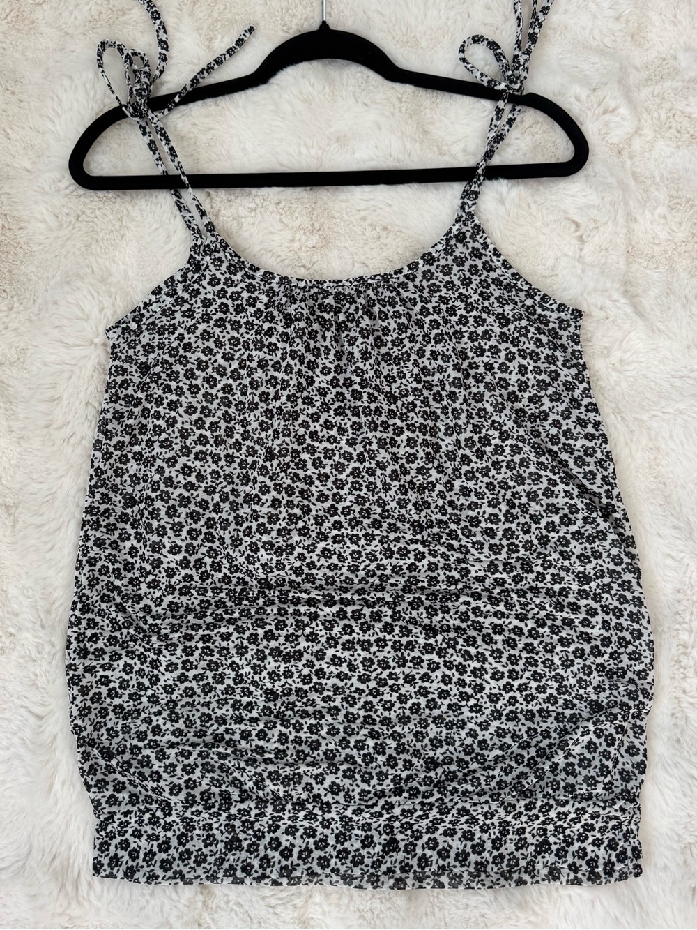 Black & white floral tie strap top, size M.
